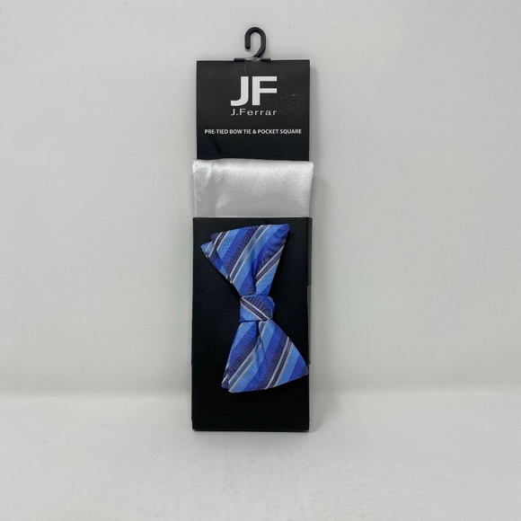JF J. Ferrar Bow Tie & Pocket Square Combo Striped - Picture 1 of 4
